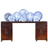 Foto 19 van Smalle lange wandtafel of sideboard  massief iepenhout prachtige patina ca 1890