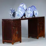 Foto 27 van Smalle lange wandtafel of sideboard  massief iepenhout prachtige patina ca 1890