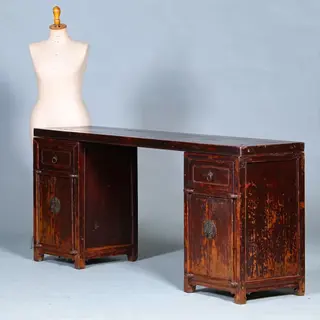 Foto 15 van Smalle lange wandtafel of sideboard  massief iepenhout prachtige patina ca 1890
