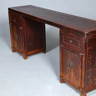 Foto 13 van Smalle lange wandtafel of sideboard  massief iepenhout prachtige patina ca 1890