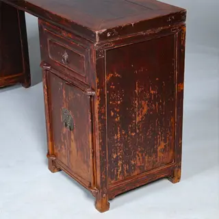 Foto 11 van Smalle lange wandtafel of sideboard  massief iepenhout prachtige patina ca 1890