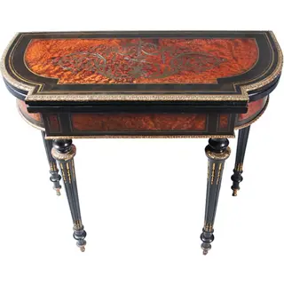Bijzonder fraaie wandtafel in wortelnoten met ebben en brons beslagen Boulle stijl ca 1910