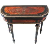 Foto 19 van Bijzonder fraaie wandtafel in wortelnoten met ebben en brons beslagen Boulle stijl ca 1910