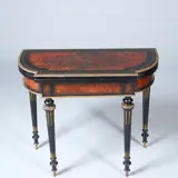 Foto 26 van Bijzonder fraaie wandtafel in wortelnoten met ebben en brons beslagen Boulle stijl ca 1910