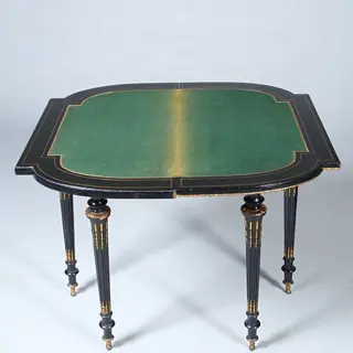 Foto 15 van Bijzonder fraaie wandtafel in wortelnoten met ebben en brons beslagen Boulle stijl ca 1910