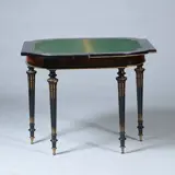 Foto 22 van Bijzonder fraaie wandtafel in wortelnoten met ebben en brons beslagen Boulle stijl ca 1910