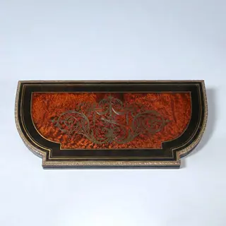 Foto 12 van Bijzonder fraaie wandtafel in wortelnoten met ebben en brons beslagen Boulle stijl ca 1910