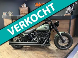 Harley Davidson FLS Softail Custom Denim Green Custom Rear 200 Vance & Hines