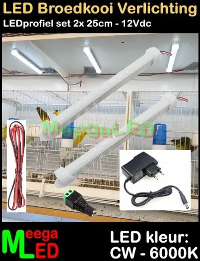 LEDstrip profiel broedkooi kweekkooi - complete 25cm sets