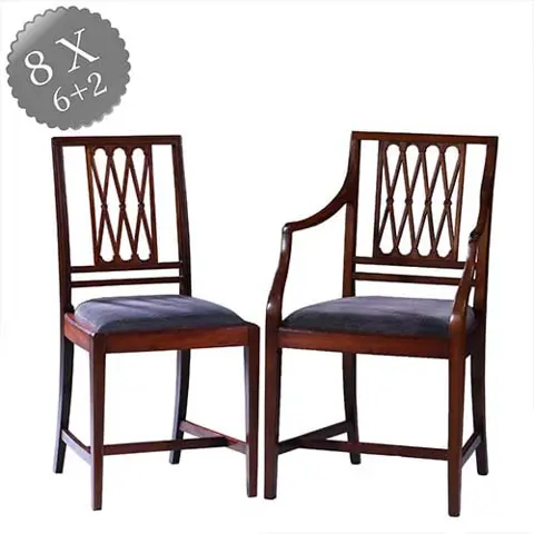 8  Engelse stoelen ca 1890 2 met armleuningen incl. herstoffering naar wens