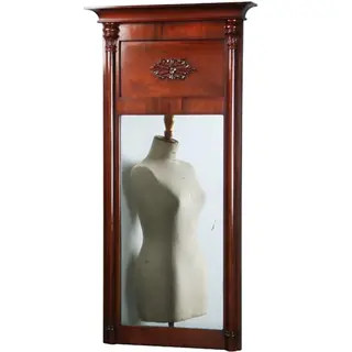 Smalle biedermeier mahoniehouten schouwspiegel ca 1820 met zuilen