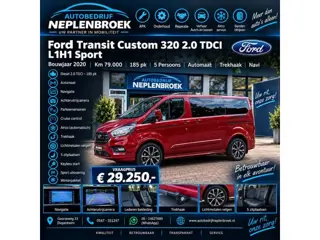 Ford Transit Custom 320 2.0 TDCI L1H1 Sport AUT. Sport | 185pk! | 5 Pers. | Winterpakket | Navi | Cl