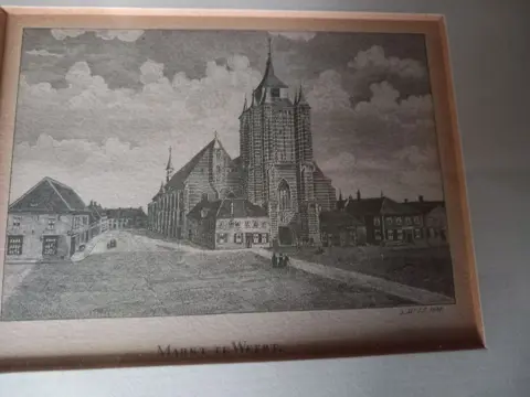 WEERT - PENTEKENING, ingelijst - Maaspoort / Markt