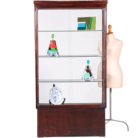 Vrijstaande Art Deco  juweliersvitrine met verlichting en plintlade ca 1910