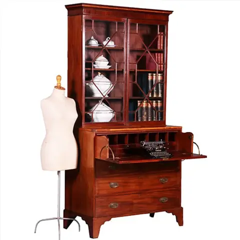 Strak mahonie Buro-bookcase boekenkast met schrijflade ca 1800