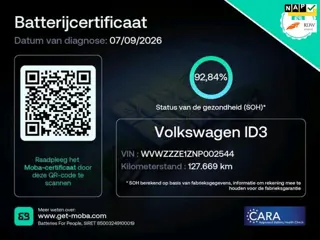 Volkswagen ID.3 Life 58 kWh Adaptive Stoelverw 93% SOH Rijklaarprijs incl BTW