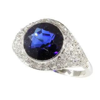 1950s Art Deco-Inspired Sapphire and Diamond Ring  A Bold Statement Piece