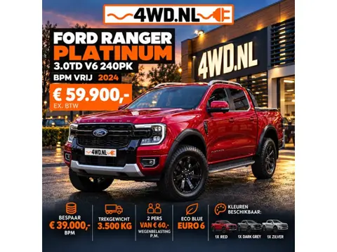Ford Ranger 3.0 V6 AUT DIESEL EURO 6 BPM VRIJ 2024 GRIJS KENTEKEN 3500 KG TREKHAAK V.A € 61900 EXCL 