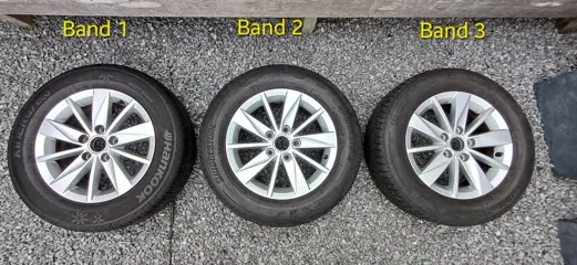 Set van 4 velgen met zomer banden, 15 inch, 195/65R15, 5x112
