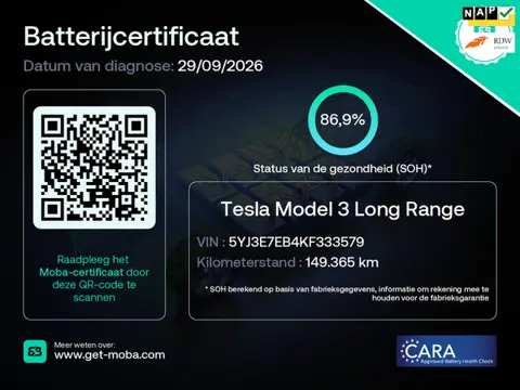 Tesla Model 3 Long Range AWD 75 kWh 87% SOH Trekhaak Rijklaarprijs!
