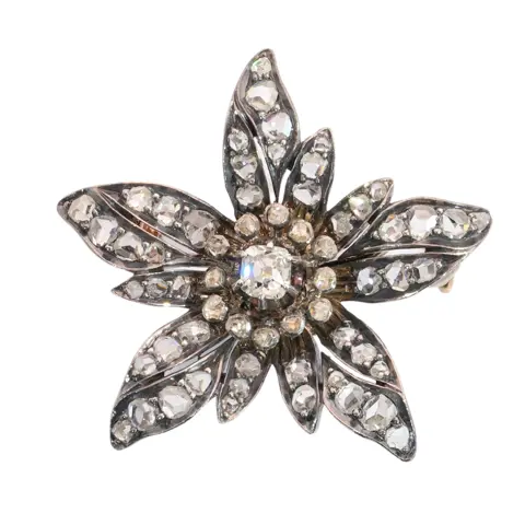 Antique diamond flower brooch in gold and silver, circa 1840