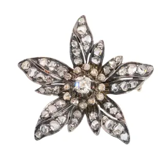Antique diamond flower brooch in gold and silver, circa 1840