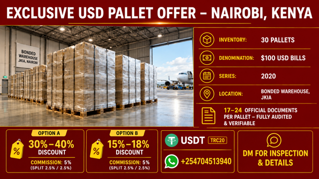 30 PALLETS USD-INVENTARIS — JKIA / DOUANE-ENTREPOT