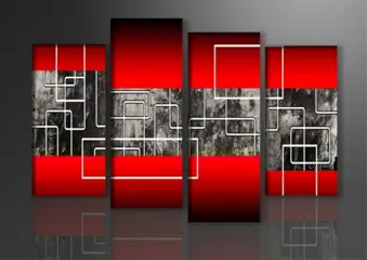 Nieuw canvas schilderij 4-luik Abstract Rood 130 x 80 cm