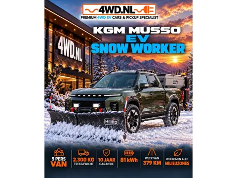 KGM KGM MUSSO EV SNOW WORKER EV 81KWH 5 PERS VAN volledig electrisch WLTP 379 KM 2300 KG v.a € 39.00