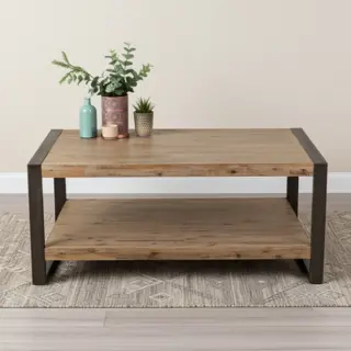Industriële salontafels – acaciahout of antraciet MDF, vanaf €99