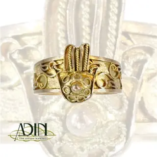 Antieke Hasma verlovingsring met gouden hand van Fatima.