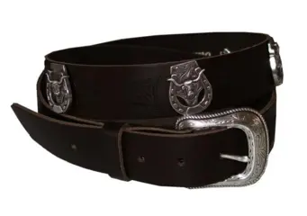 Biker riem " Skull met hoefijzer " Bruin