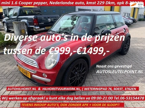 Mini 3-Deurs 1.6 Cooper Pepper, Leuke Nederlandse mini Cooper, kmst 229 DKM-NAP /div tussen €999,-€1