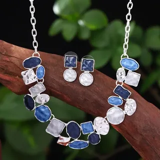 Sieradenset met email in blauwtinten