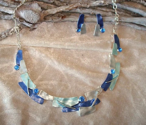 Sieradenset met email in blauw-turquoise