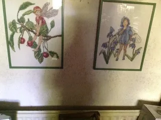 bloemen kinderen, geborduurde schilderijen