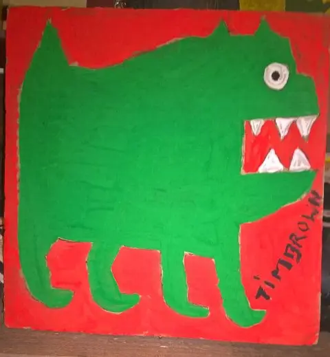 Tim Brown ''Hond '' mix-media karton 18 x 18 cm.