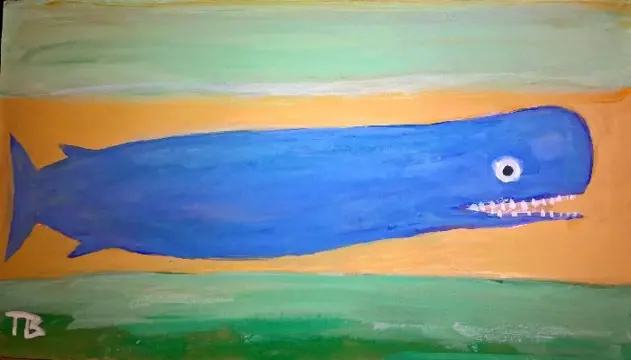 Tim Brown '' Potvis '' mix-media karton 16 x 28 cm.