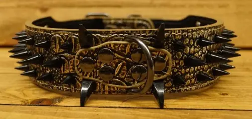 Hondenhalsband bruin / goudkleurig met spikes en klauwen