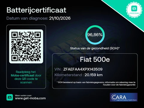 Fiat 500E Icon 42 kWh SOH 96,9% (bj 2023, automaat)