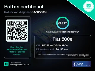 Fiat 500E Icon 42 kWh SOH 96,9% (bj 2023, automaat)