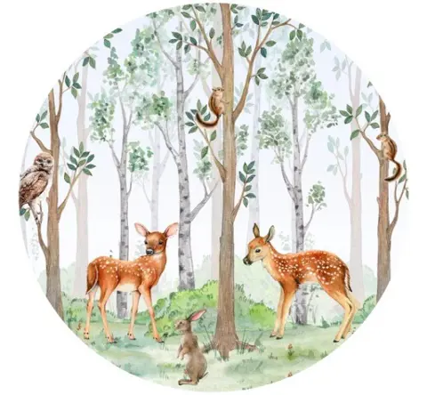 Behangcirkel Aquarel bos en dieren