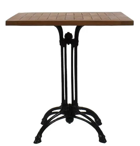 Teakhouten tafel gietijzer onderstel vierkant 70x70cm