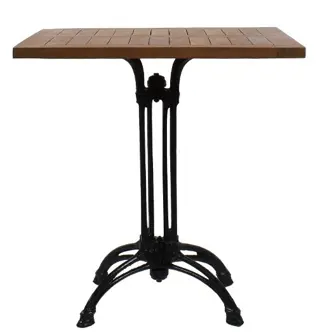 Teakhouten tafel gietijzer onderstel vierkant 70x70cm