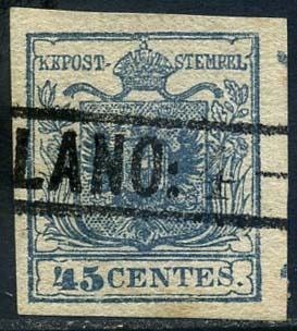 Italiaanse oude staten - Lombardije Venetië 1851 - 45 cents with ribbed paper. Wide margins. - Sassone N. 17