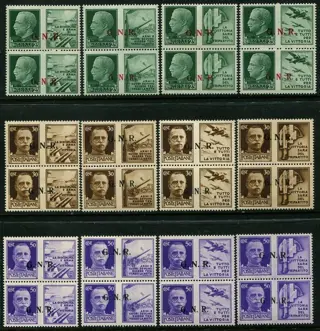 Italië 1944 - RSI – Propaganda, 12 values in vertical pairs with Brescia GNR overprint of the 2nd and 3rd type. - Sassone N.13/24 II-III