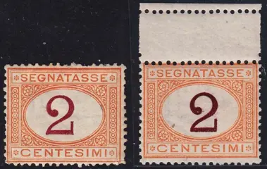 Koninkrijk Italië 1870 - Segnatasse c. 2 ocra con cifra violetto scuro con decalco della cifra "2" - n. 4/Igb