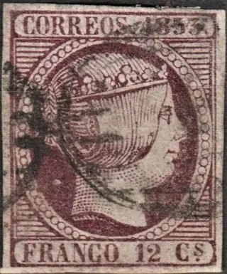 Spanje 1853 - 1853 - Isabella II - 12 cu. violet - Edifil 18