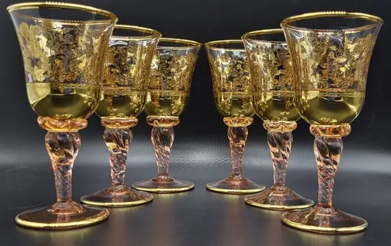 Antica cristalleria italiana - prachtige bekers in goud met