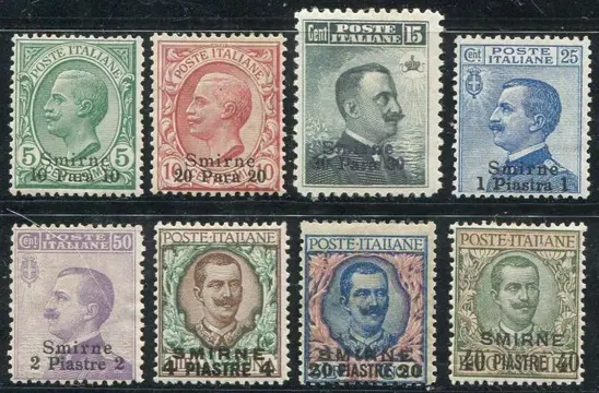 Levant (Italiaanse postkantoren van 1874 tot 1923) 1909/1911 - Izmir, complete set of 8 values. - Sassone N. 1/8